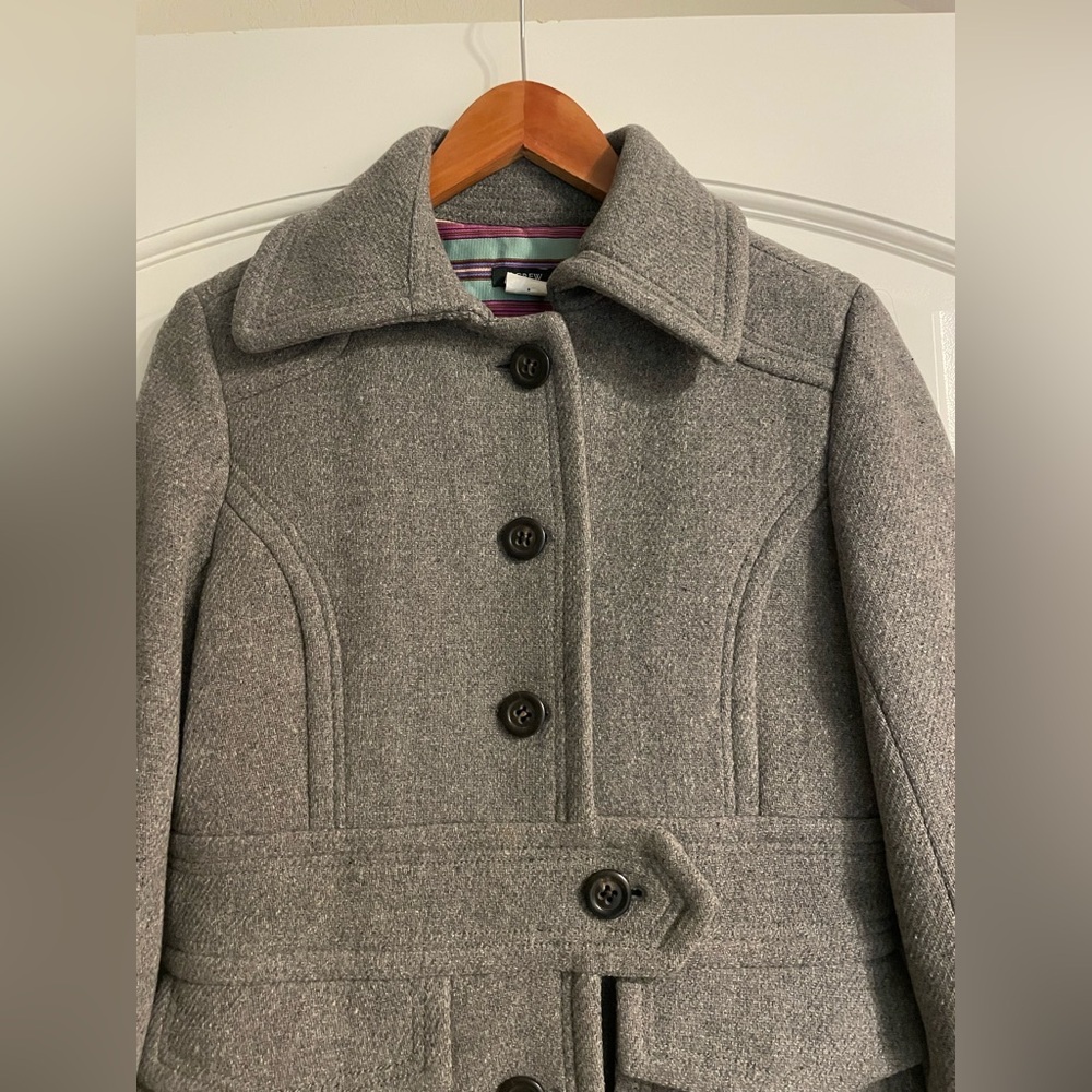 J. Crew Gray Wool-Blend Pea Coat with Belted Waist - Picture 2 of 14